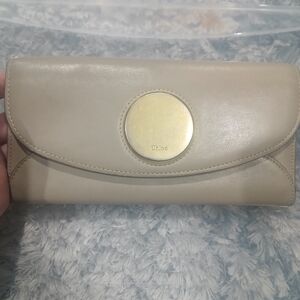 Chloe Beige Leather Wallet with Gold Accent